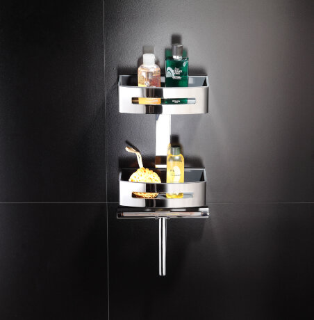 Душевая полка LANGBERGER ACCESSORIES 75762 подвесная с крючком для водосгона цвет хром