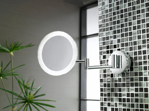 Зеркало LANGBERGER VICO 71585-3 подвесное поворотное трехкратное увеличение с подсветкой кабель в стене цвет хром